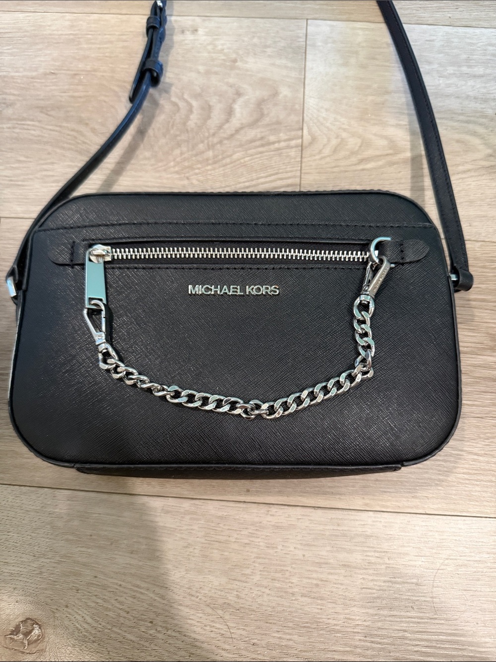 Michael Kors Black Leather Crossbody with Silver Chain Detail - Picture 4 of 8